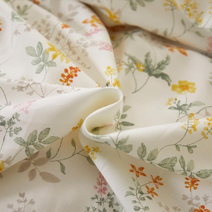 mixinni 100% Cotton Duvet Cover Set King, Reversible Spring Floral Ruffle Green - Image 8