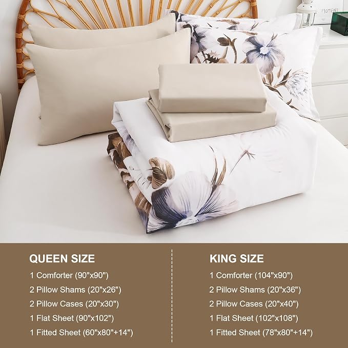 Luxudecor Floral Comforter Set King Size 7 Piece, Elegant Comforter Bedding Set - Image 7