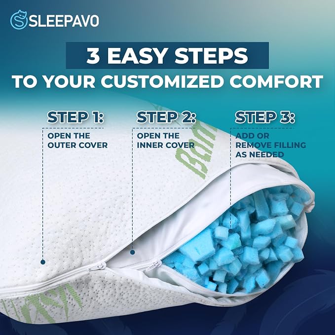Sleepavo Adjustable Cooling Pillows Queen Size Set of 2 Pack - Image 5