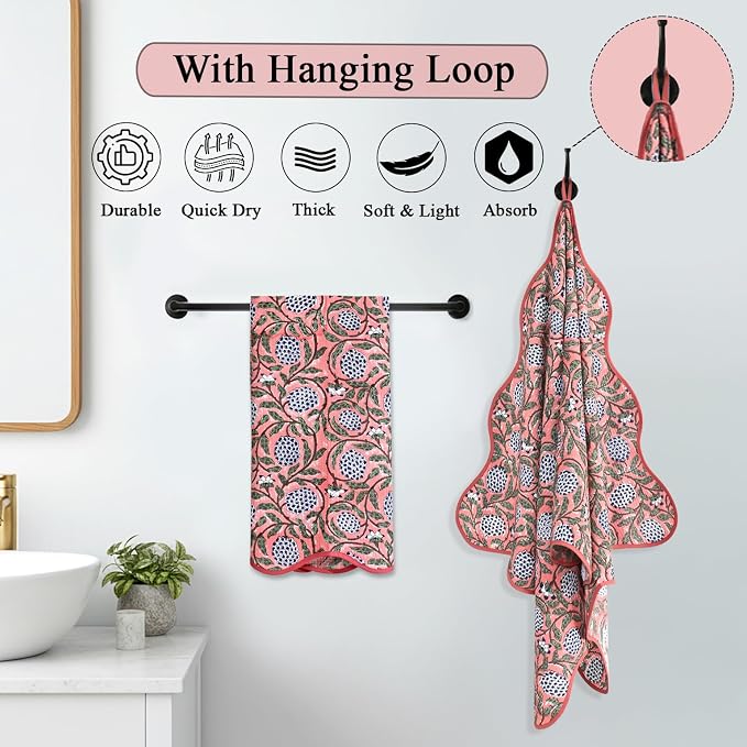 Ridhi Block Print Dark Salmon Cotton Spa/Beach Towel 27"x54" Set of 2 Handmade - Image 2