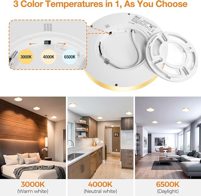 slochi 1PACK LED Flush Mount Ceiling Light Fixture, 3000K-4000K-6500K & 100W - Image 3