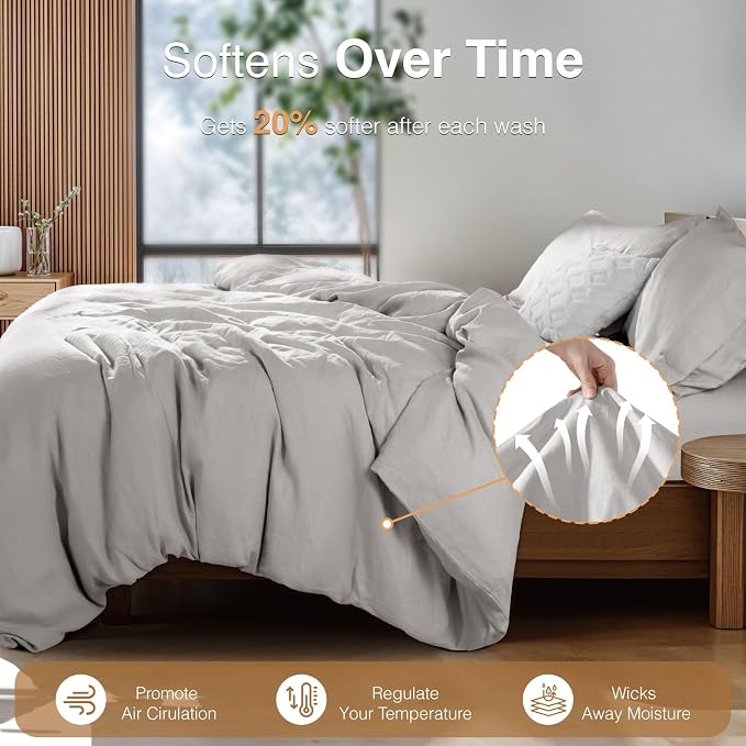 SONORO KATE 100% French Linen Duvet Cover Queen Size, Soft Breathable - Image 5