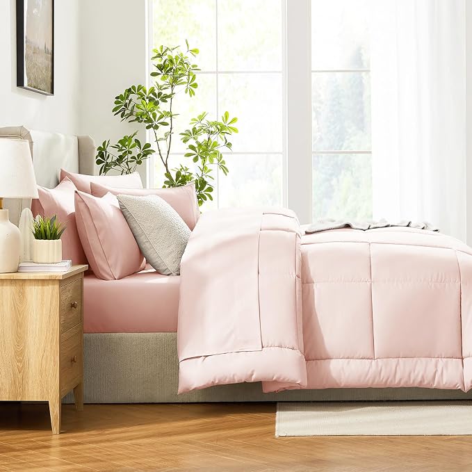 CozyLux Twin XL Comforter Set Blush Pink, 5 Pieces Twin Extra Long Bed in a Bag - Image 8