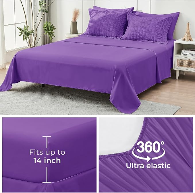 HYMOKEGE Bright Purple California King Comforter Set Seersucker 7 Pieces - Image 7