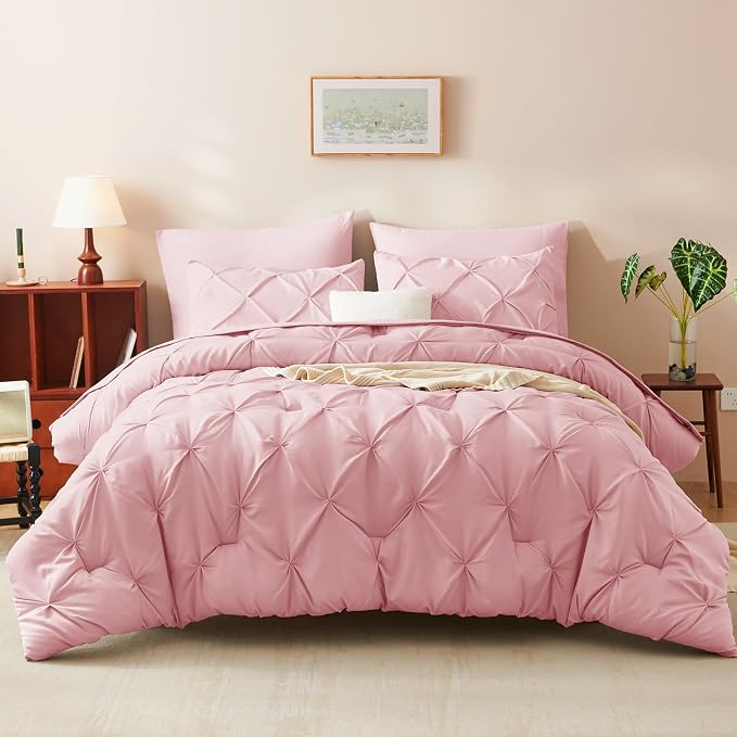 CozyLux Queen Comforter Set Pink, 7 Pieces Pintuck Bed in A Bag, Premium Pink - Image 9