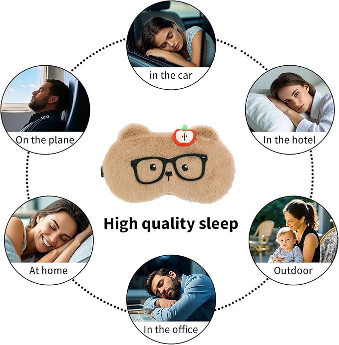PERFECTSIGHT Sleep Eye Masks, Cute Plush Sleep Eye Cover Lightweight Adjustable - Image 6