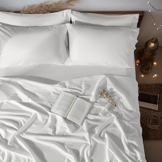 LBRO2M 100% Pure Linen Sheet Set Deep Pocket Up to 16" Bed Sheets Sets by LBRO2MBedding