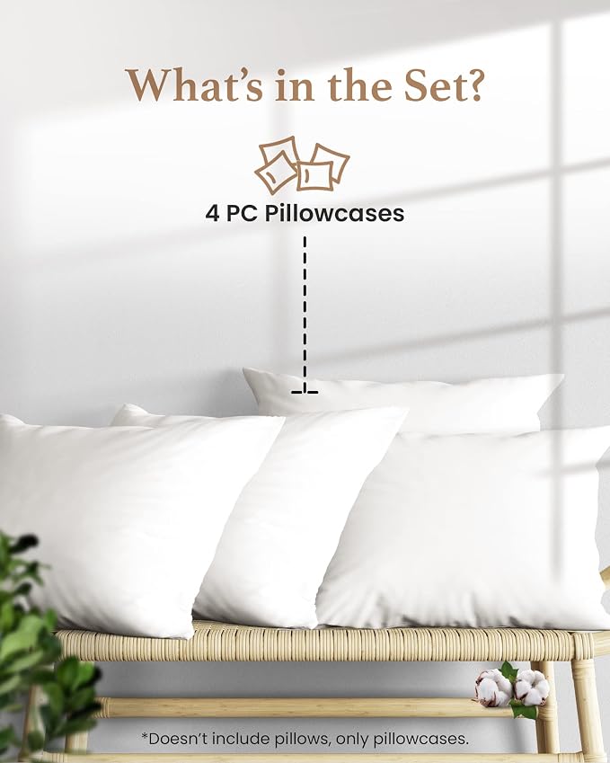 1000 TC White Standard Pillowcases Set of 4 100% Egyptian Cotton Pillow Cases - Image 2