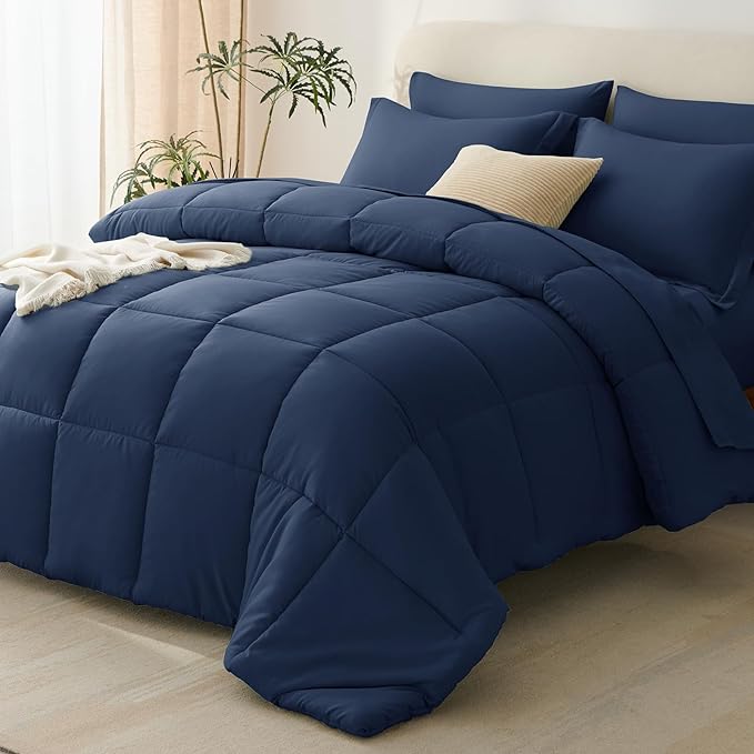 CozyLux Oversized King Comforter Sets Navy Blue, 7 Pieces Bed in a Bag by CozyLux
