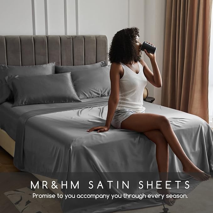 MR&HM Satin Bed Sheets, King Size Sheets Set - Image 6