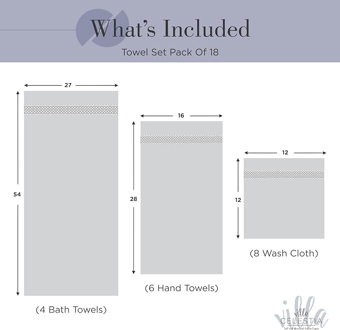 100% Cotton Bath Towel Set of 18-4 Bath Towels, 6 Hand Towels, 8 Wash Cloths - Image 5
