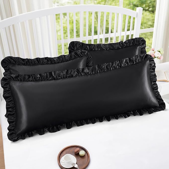Homiest Ruffle Satin Body Pillow Cover, Silky Satin Body Pillowcase - Image 5