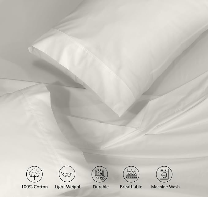 RUVANTI 100% Cotton Sheets – Queen Size Percale Bedding, Cooling & Breathable - Image 4