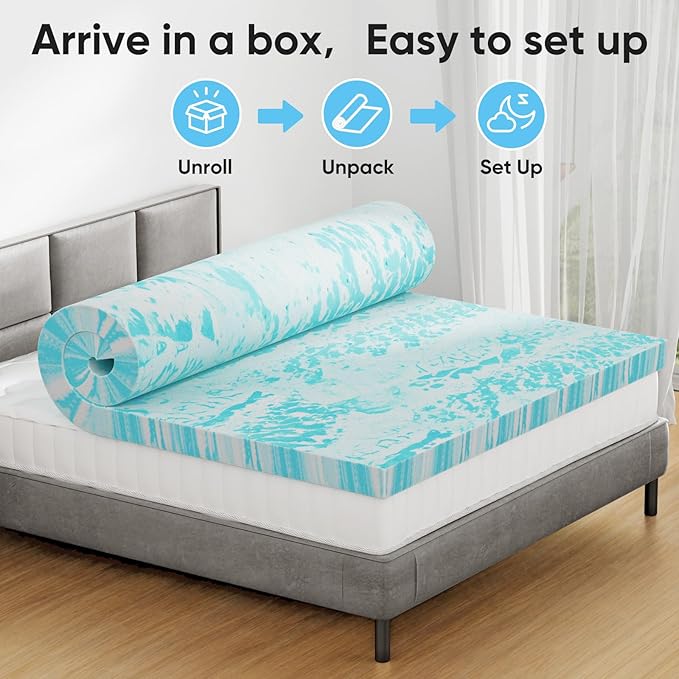 OLIXIS Gel Memory Foam Mattress Topper, Twin 4 Inch, Cooling Gel Infused Soft - Image 6