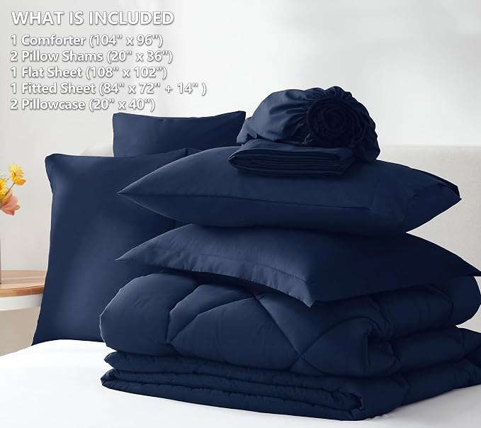 CozyLux California King Comforter Set Navy Blue - Image 9