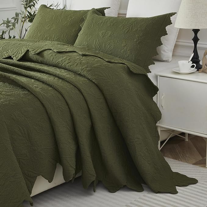 Brandream Queen Size Quilt Set Cotton Green Quilts Luxury Farmhouse Bedding Set - Image 4