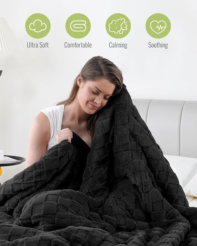 Uttermara Sherpa Fleece Weighted Blanket Full Size, 3D Jacquard Checkered Warm - Image 4