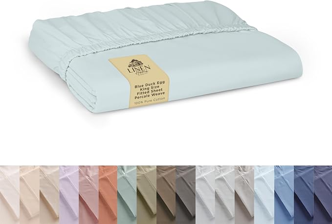 Linen Home 100% Cotton Percale Weave Fitted Sheet, King Size, 1 Deep Pocket by LINENHOME