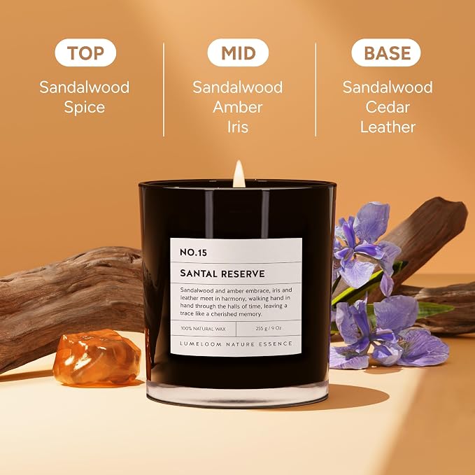 LUMELOOM Santal Reserve Luxury Scented Candles, 9oz Soy Wax Candles - Image 2