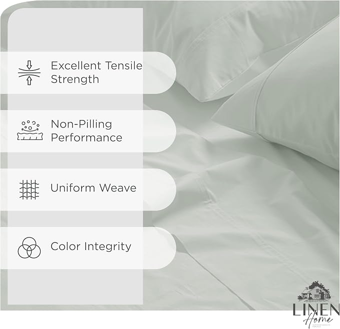 Linen Home 100% Cotton Percale Sheets Full Size, Dove Grey, Deep Pocket - Image 2