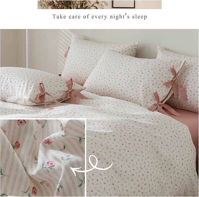mixinni Soft Aesthetic Floral Print White Duvet Cover Pink Rose Pattern Girls - Image 7
