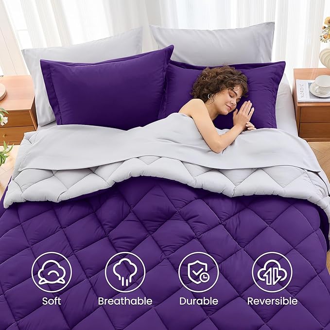MUXHOMO 7 Pieces Oversized Queen Comforter Set, Reversible Bed in a Bag - Image 6