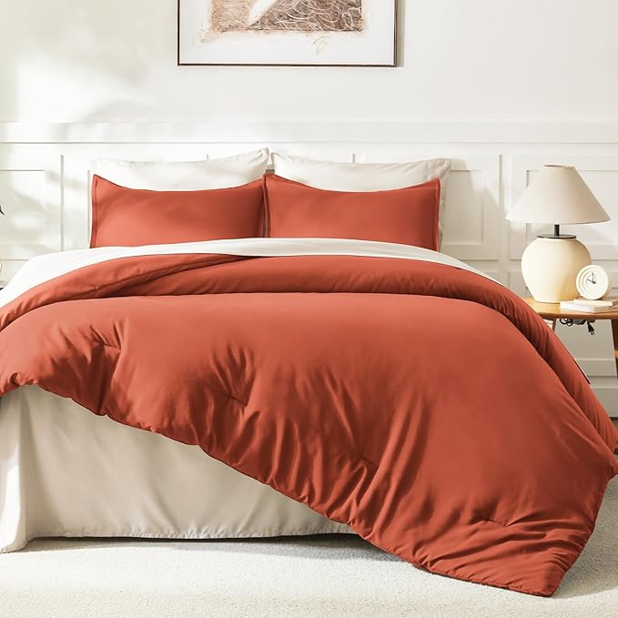 Litanika Burnt Orange Queen Size Bed Comforter Set, 3 Pieces Terracotta Fall - Image 6