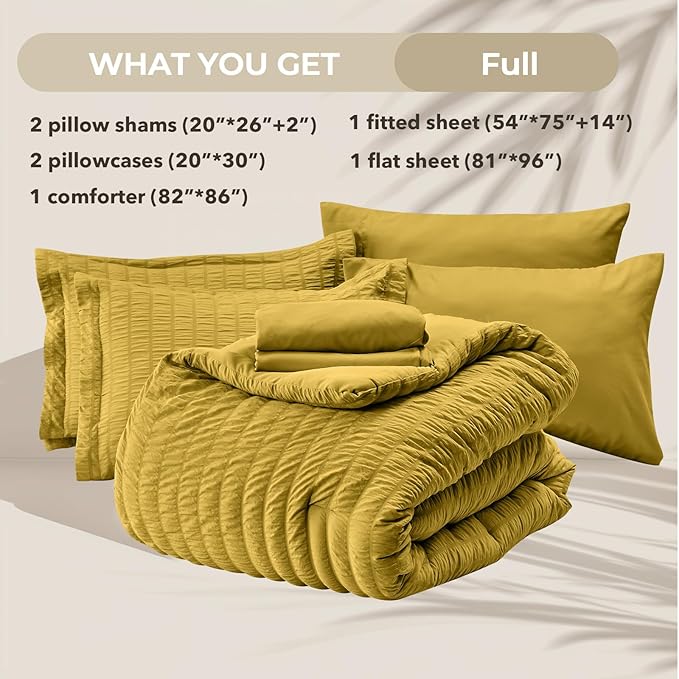 HYMOKEGE Mustard Yellow Full Size Comforter Sets Seersucker 7 Pieces, All - Image 6