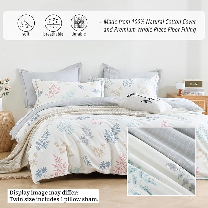 LEMIROE White Cotton Comforter Twin Size 2Pcs - Image 2