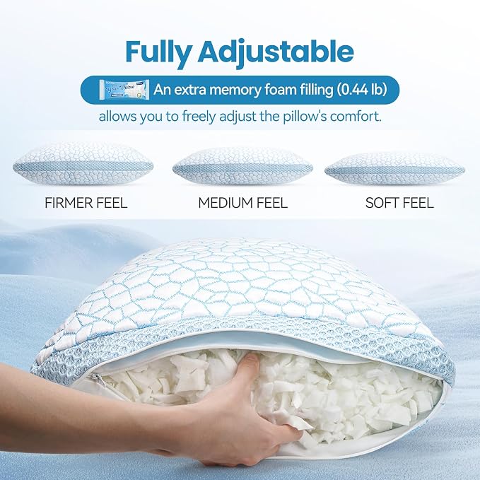 QUTOOL Cooling Pillows for Sleeping, Shredded Memory Foam Pillows King Size Set - Image 5