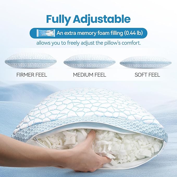 QUTOOL Cooling Pillows for Hot Sleeping, Shredded Memory Foam Pillows Queen - Image 5