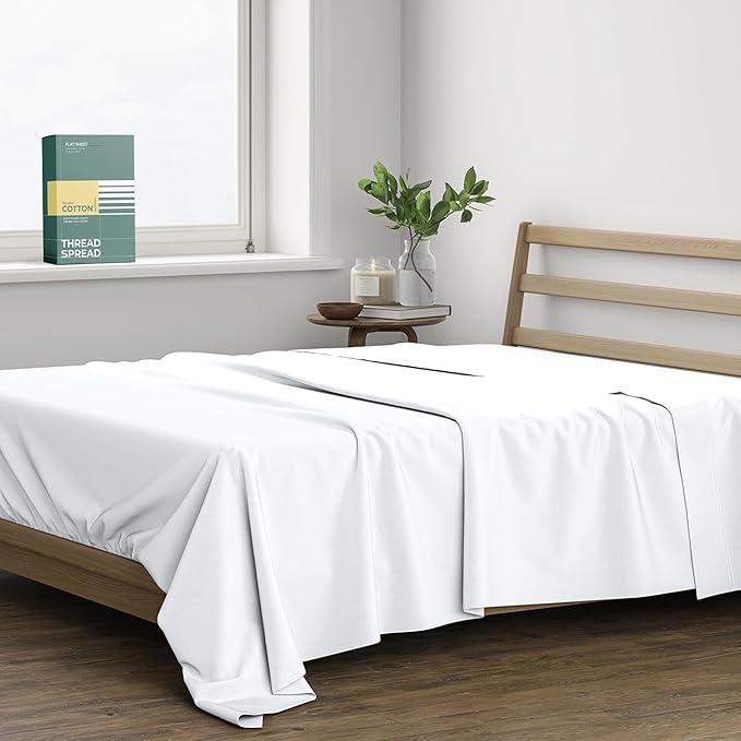 THREAD SPREAD 100% Organic Cotton Percale Flat Sheet California King Size by THREADSPREAD