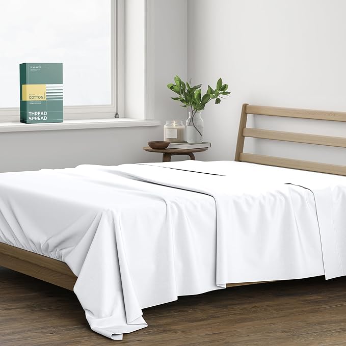 THREAD SPREAD 100% Organic Cotton Percale Flat Sheet Full Size by THREADSPREAD
