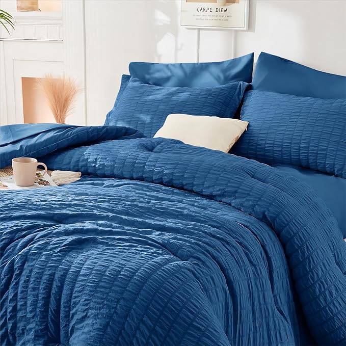 HYMOKEGE Teal Duvet Cover Full Size, Ultra Soft 3-Piece Seersucker Duvet Cover - Image 4