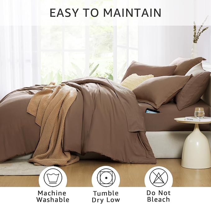 WRENSONGE Full Size Comforter Sets, 7 Pieces Soft Brown Bed in a Bag - Image 3