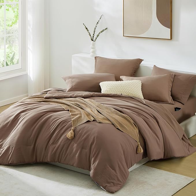 WRENSONGE Full Size Comforter Sets, 7 Pieces Soft Brown Bed in a Bag - Image 6