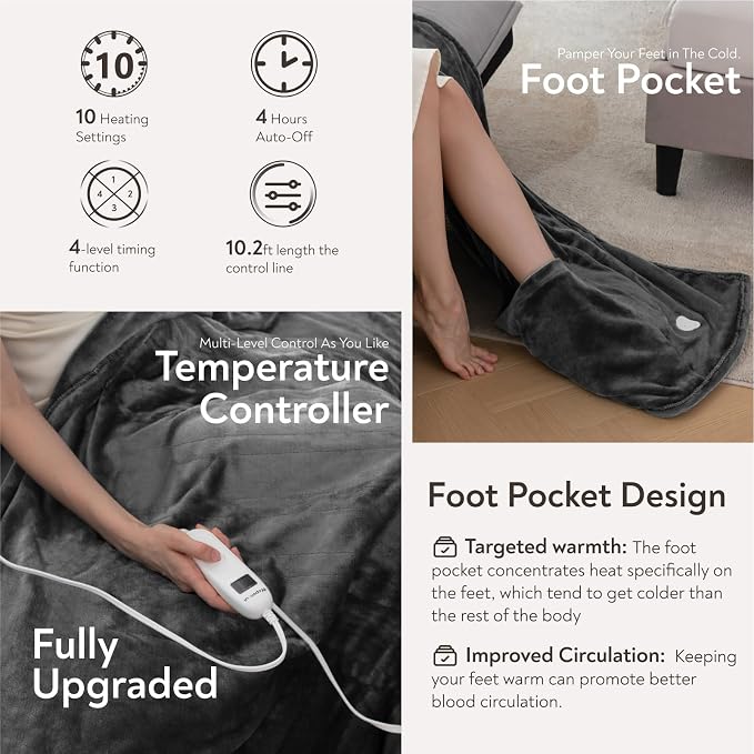 Wapaneus Foot Pocket Heated Blanket Electric Throw - Image 3