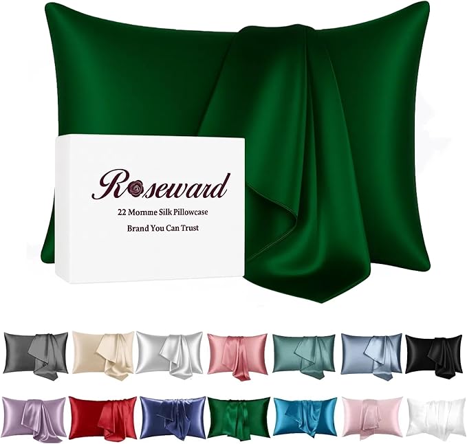 100% Mulberry Silk Pillowcase for Hair and Skin Made in USA, Real 22 Momme King by ROSEWARD