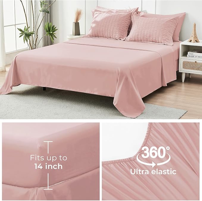 HYMOKEGE Rose Gold California King Comforter Set Seersucker 7 Pieces, All - Image 7