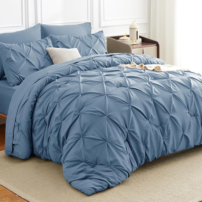 HIMEET Pintuck Bed in a Bag, 7 Pieces Full Size Comforter Set Grayish Blue by Unknown