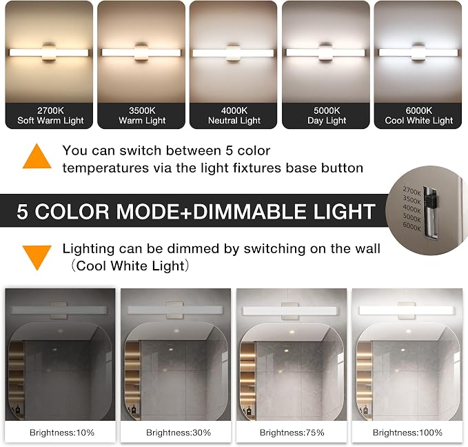 Bathroom Vanity Light Brushed Nickel Square LED 24 inch 14W 4000K Natural White - Image 3