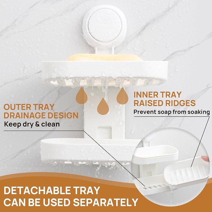 LEVERLOC Soap Dish Holder for Shower, Double Layer Suction Cup Wall Mounte Self - Image 10