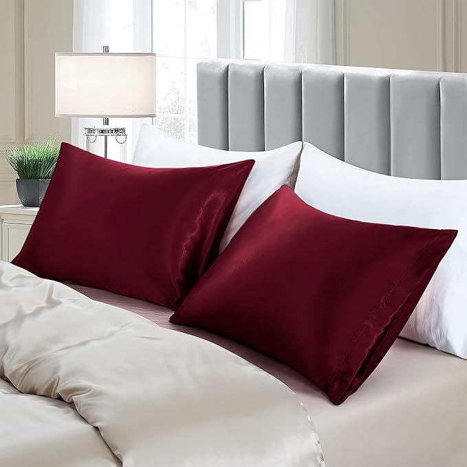 Aormenzy Satin Pillow Cases for Women Queen Size Set of 2, Burgundy Satin - Image 4
