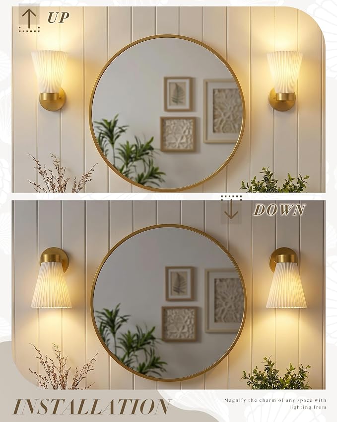 Set of 2 Wall Sconces, HWH Gold Bathroom Light Fixtures - Image 4