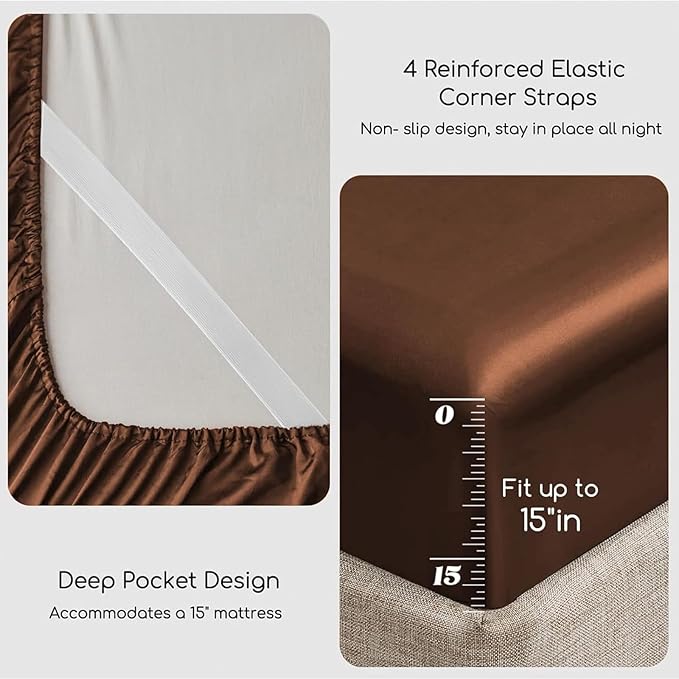 MR&HM Satin Bed Sheets, Full Size Sheets Set - Image 4