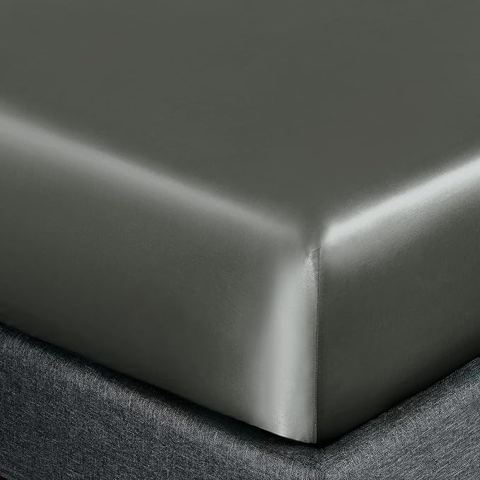 Homiest Dark Grey Satin Fitted Sheet Twin Size, Deep Pocket, Luxury & Ultra - Image 3