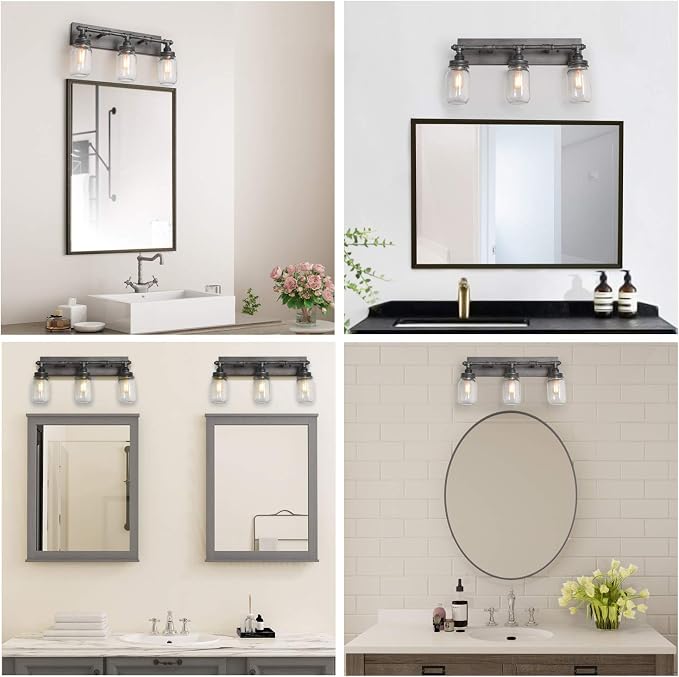 LNC 24'' Large Bathroom Light Fixtures, Industrial 3 Mason Jar Vanity Light - Image 5