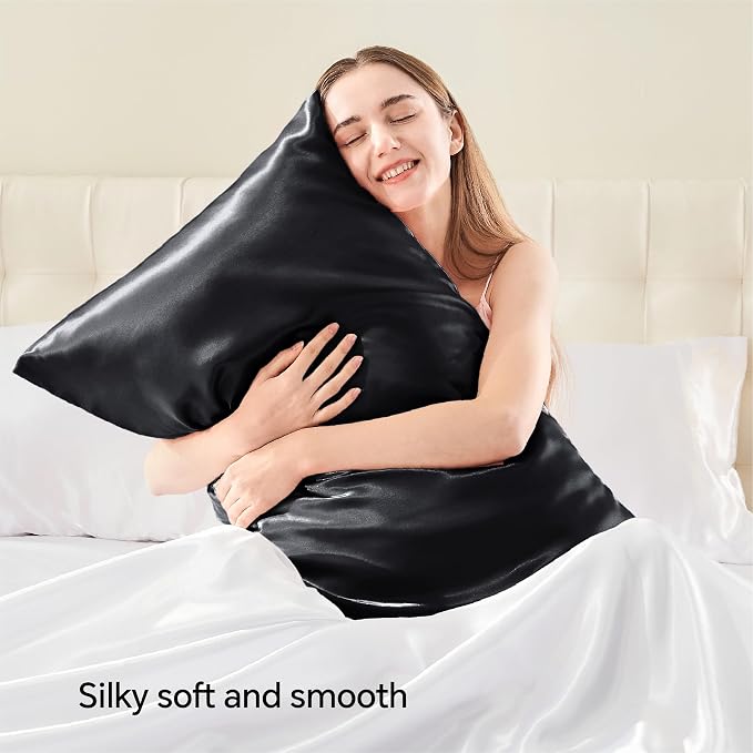 BEDELITE Satin Pillowcase with Zipper 4 Pack, Dark Grey Pillow Cases Standard - Image 2