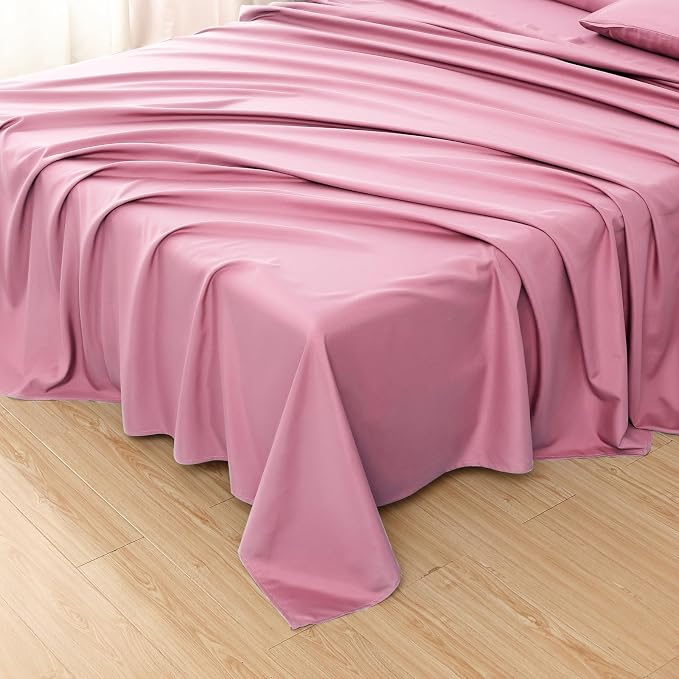 Toodou Silky Soft, Most Comfortable and Luxurious Pink Queen Flat Sheet is Made by Toodou