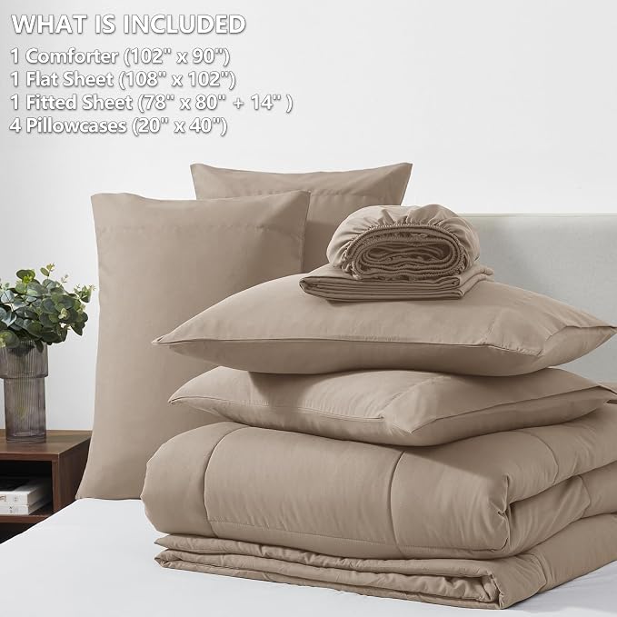 CozyLux King Size Comforter Set Khaki, 7 Pieces Bed in a Bag, Khaki Comforter - Image 6